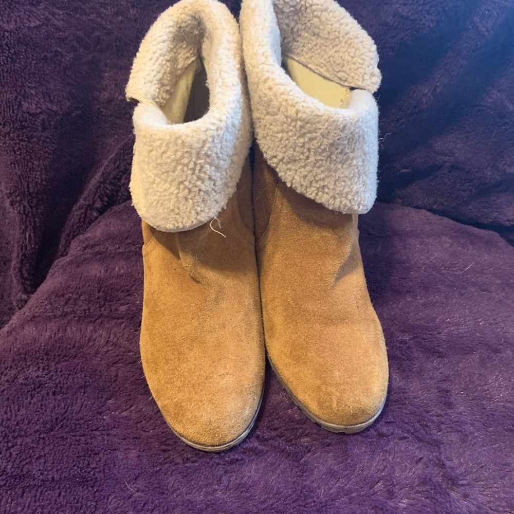 Kelsi Dagger Tan Suede Wedge Booties